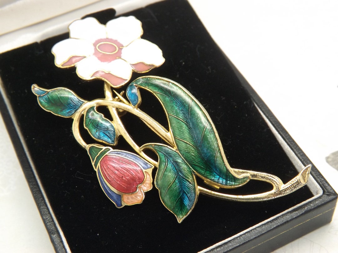 Broche Vintage Signée Monet - Fleur Avec Tige En Métal Goldtone, Dorée