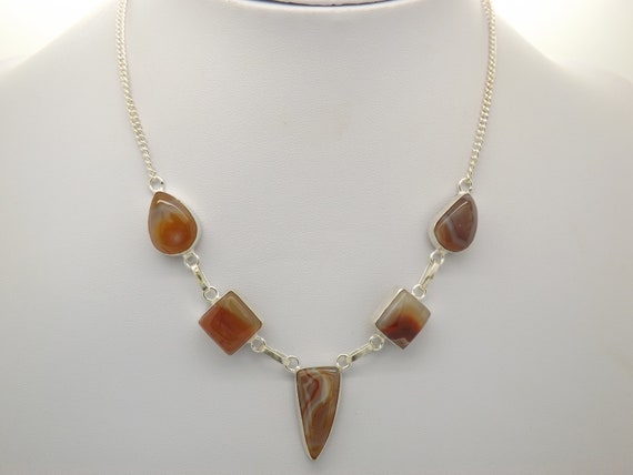 Vintage 1990/'s Handcrafted Agate Stone Silver Brooch /& Earrings Gift Set