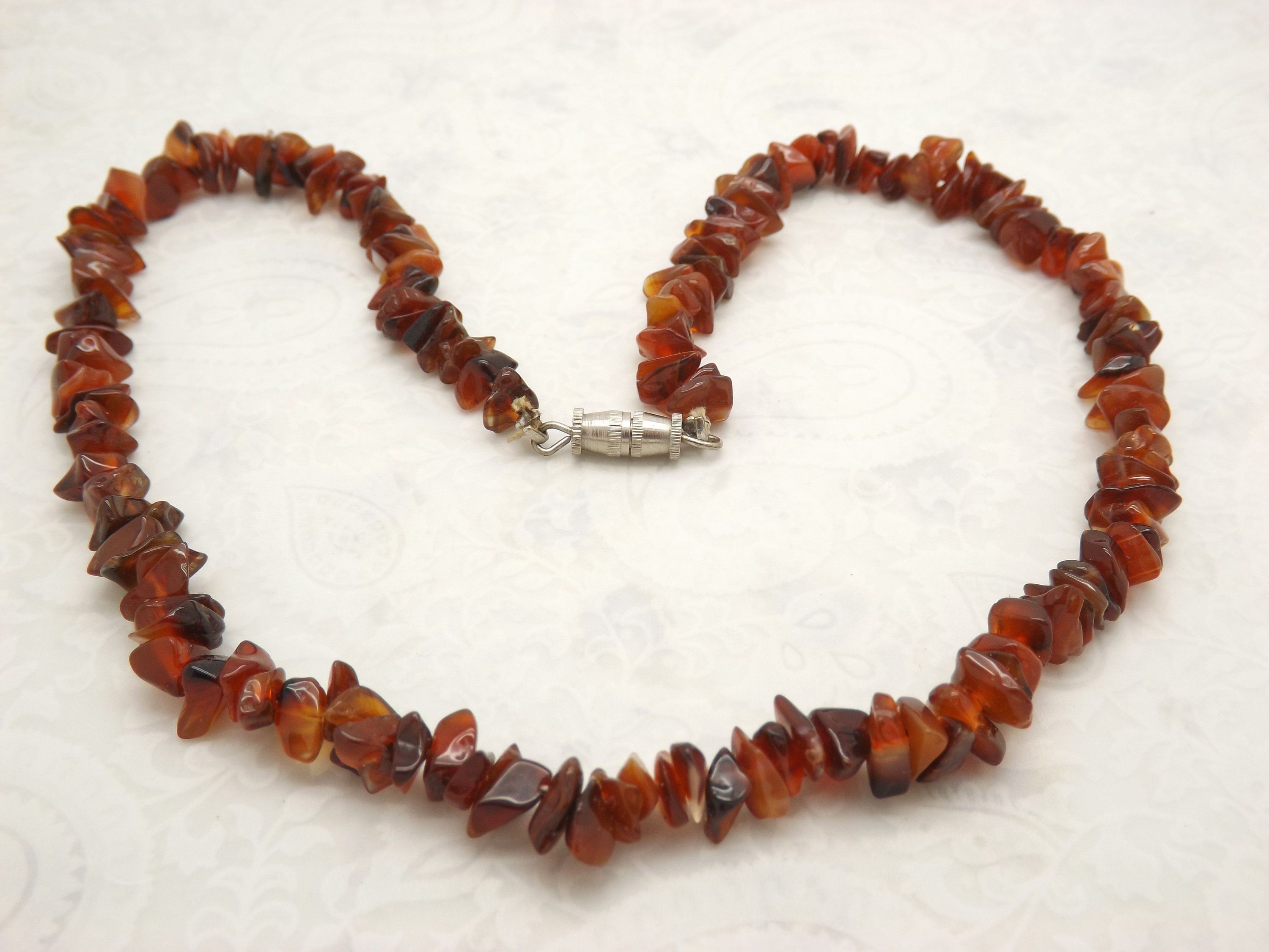 Collier Vintage En Cornaline Naturelle - Pierre Orange - Pièce Unique - Occasion