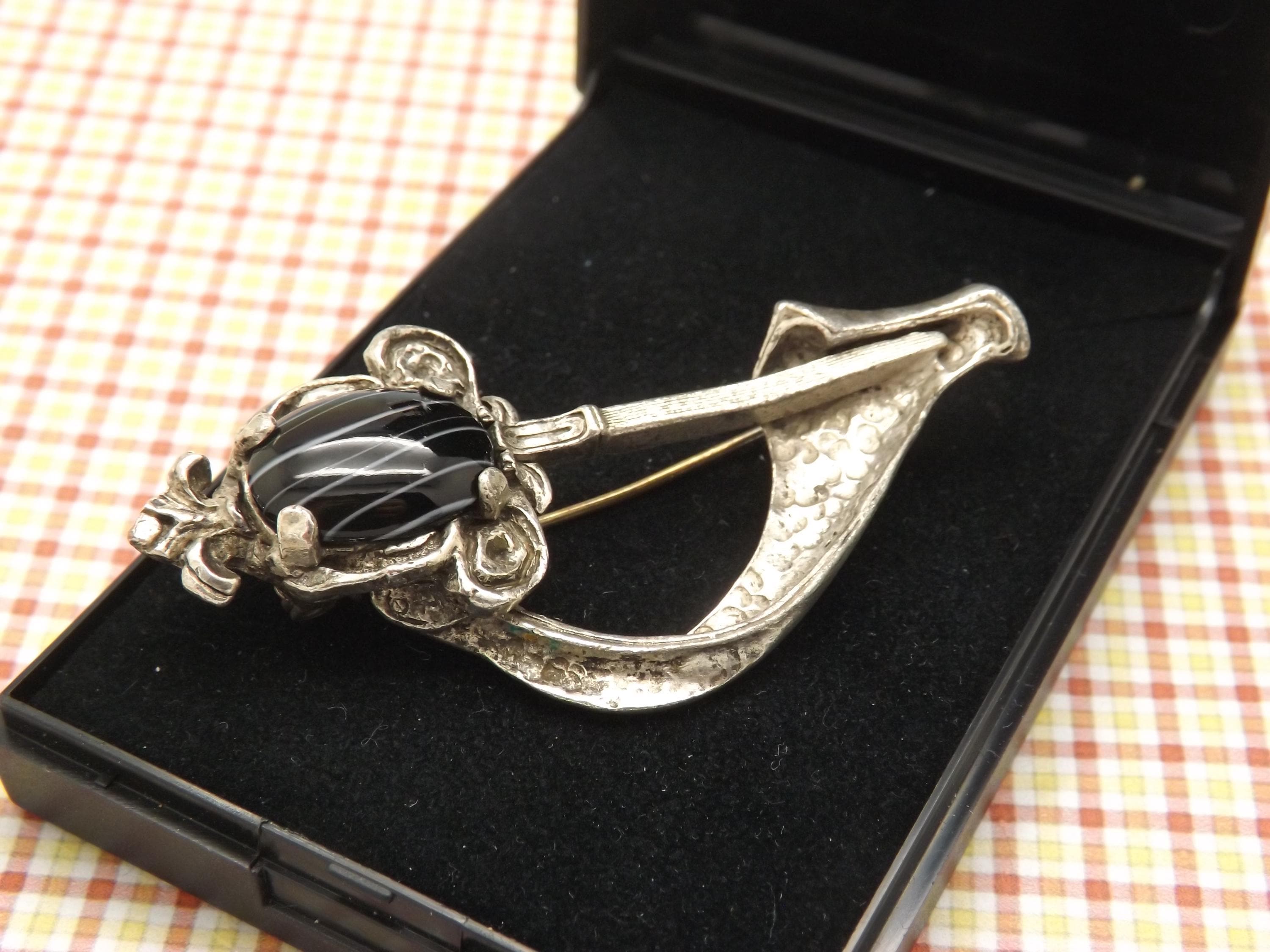 Broche Ancienne Art Nouveau, Poinçon Argent Massif, Motif Alsace épée, 1900