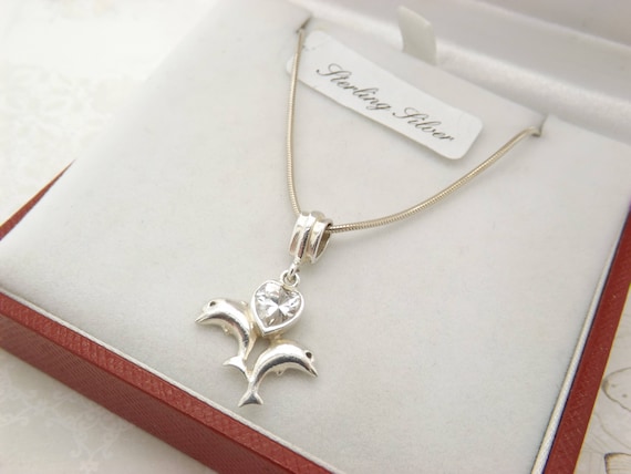 A lovely 925 solid silver double dolphin design v… - image 1