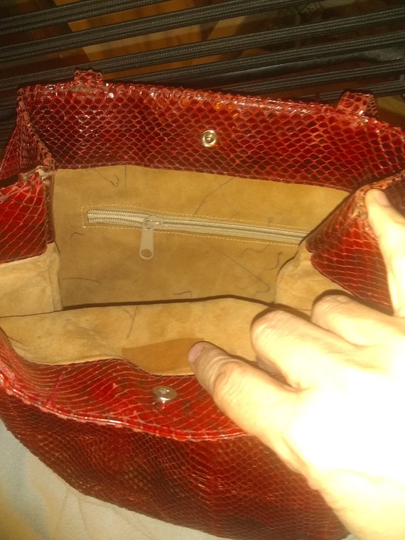 Vintage Red Python Tote with suede Lining - image 5