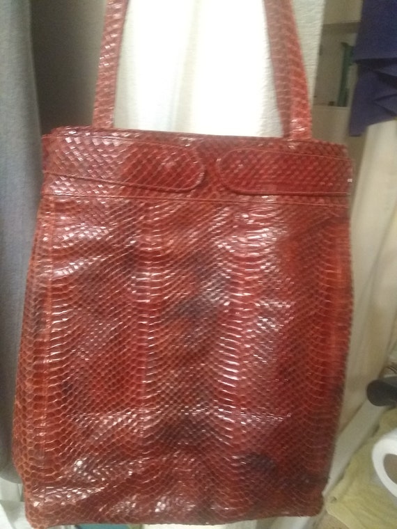 Vintage Red Python Tote with suede Lining - image 2