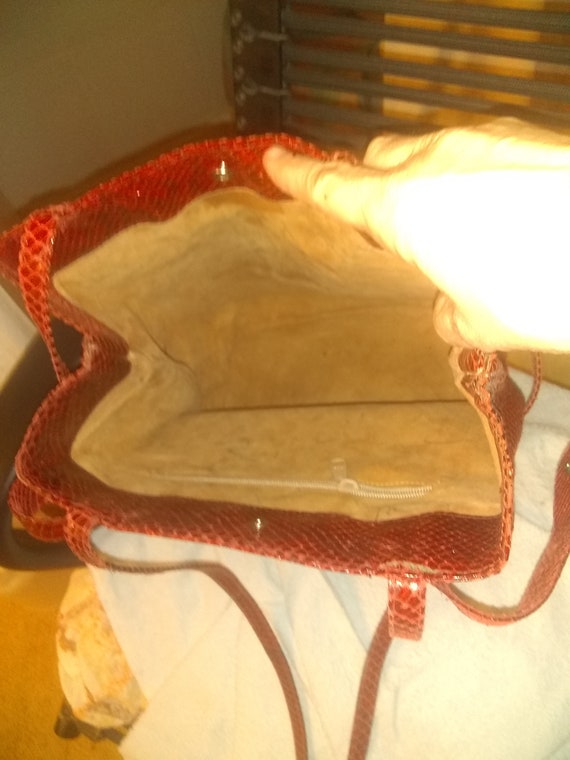 Vintage Red Python Tote with suede Lining - image 3