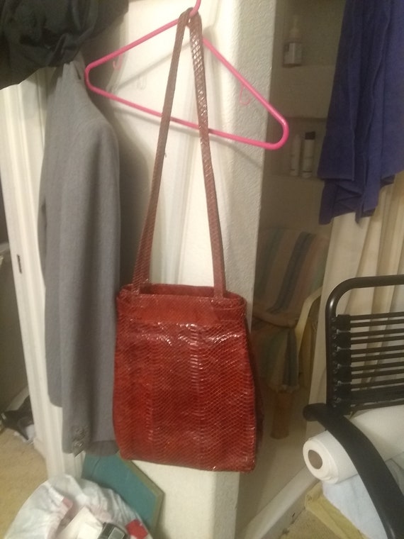 Vintage Red Python Tote with suede Lining - image 1