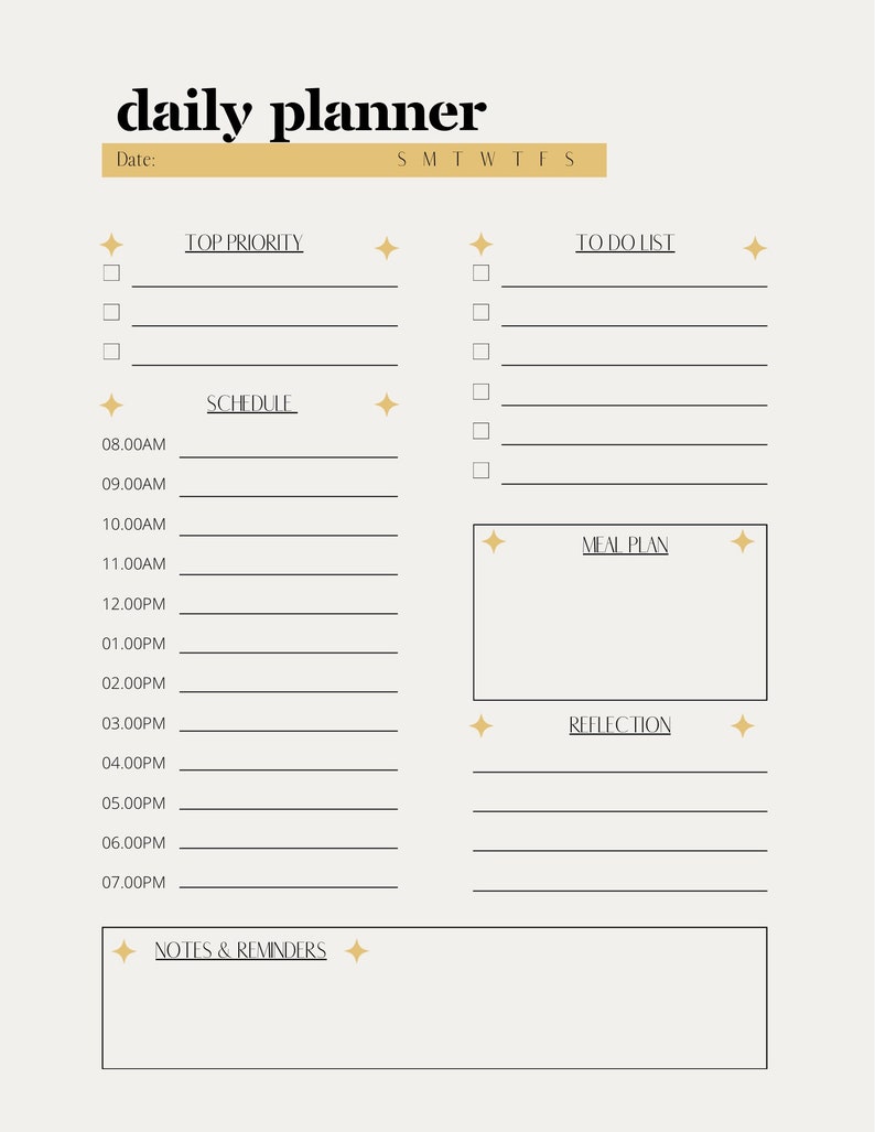 PRINTABLE Daily Planner DOWNLOADABLE DIGITAL Daily Agenda - Etsy