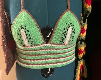 Handmade Crochet Kiwi Bralette Crop Top Adjustable