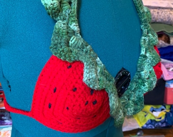 Handmade Crochet Watermelon or Strawberry Bralette Top Festival or Rave Wear