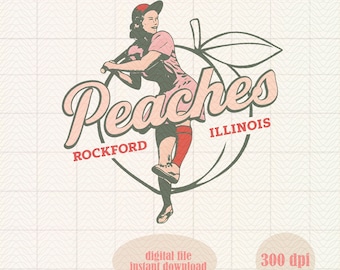 Vintage Rockford Peaches A League of Their Own Png Instant Download, League Of Their Own Baseball Player Sublimation Png