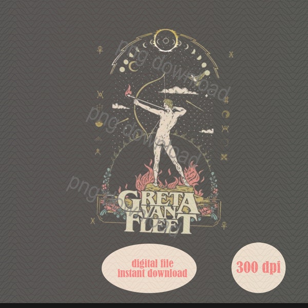 Vintage 90s Greta Van Fleet Png, Dream In Gold Tour 2023 GVF Png Download Instant Sublimation Png Digital