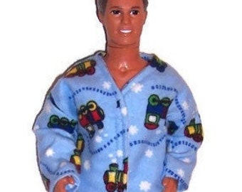 Train Print Flannel Pajamas-will fit 12" dolls.