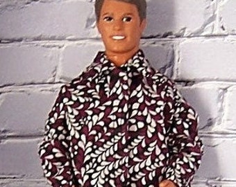 Black/Maroon Print Shirt & Black Pants-fits 12" dolls.