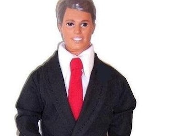 Black Jacket,Pants & Red Tie-White Shirt-fits 12" dolls.