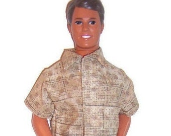 Tan Dot Print Shirt & Tan Pants-will fit 12" dolls.