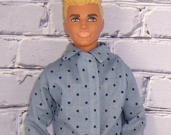 Navy Dotted Shirt & Navy Pants-will fit 12" dolls.