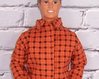 Black/Orange Plaid Shirt & Black Pants-fits 12" dolls.