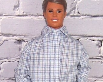 Aqua/Purple Plaid Shirt & Black Pants-will fit 12" dolls.