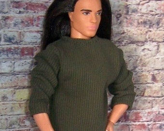 Dark Olive Green Knit Shirt-fits dolls like Ken