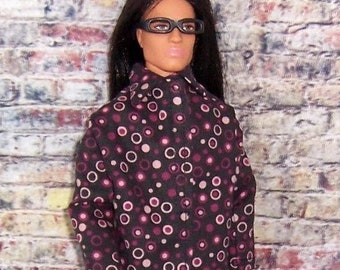 Burgundy/White Circle Print Shirt & Black Pants-will fit 12" dolls.