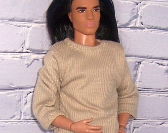 Tan Rib Knit Shirt-will fit 12" dolls.