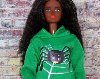 Green Spider Print Hoodie Set-fits dolls like Barbie