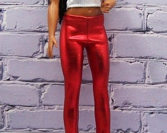 Shiny Stretchy Red Leggings-fits Dolls Like Barbie 