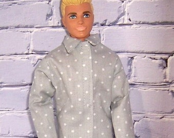 Gray/White Polka Dot Shirt & Grray Pants-will fit 12" dolls.