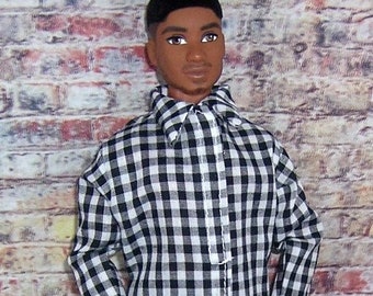 Black /White Checked Shirt & Black Pants-will fit 12" dolls.