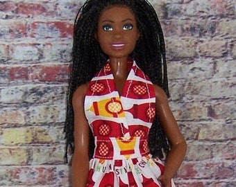 Ketchup/Mustard Print Halter Dress-fits 11" dolls