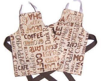 Set of 2 Coffee Words Aprons-fits 11"-12" dolls