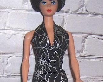 Slim Fit Halter Dress-Glittery Orange Spiderweb Print-fits 11.5" dolls