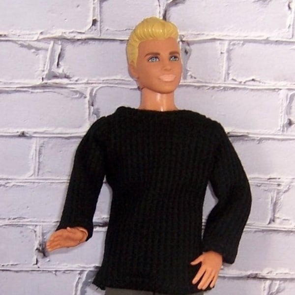 Black Mini Waffle Knit Shirt-will fit 12" dolls.