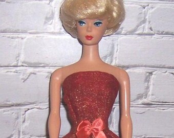 Shiny Gold/Red Strapless Dress-will fit 11.5" dolls.