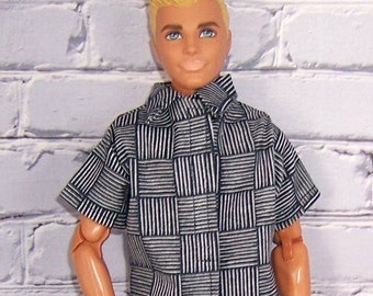 Navy Basketweave Shirt & Navy Pants-will fit 12" dolls.