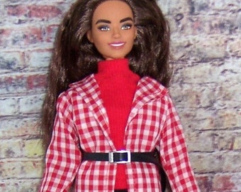 Red/White Coat Dress & Black Pants-Red Top,Belt,Boots-will fit 11.5" dolls