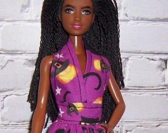 Black Cats/Pumpkins in Hats Print Halter Dress-fits 11.5" dolls