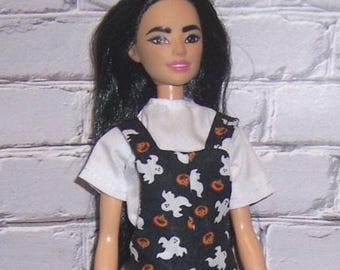 Mini Ghost Print Overall & White Blouse-will fit 11.5" girl dolls