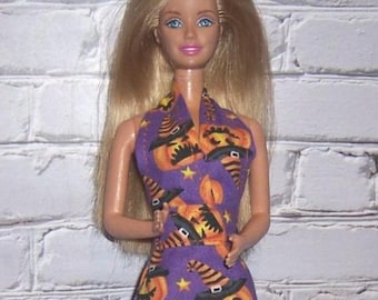 Slim Fit Halter Dress-Happy Jack'o'Lantern Print-fits 11.5" dolls
