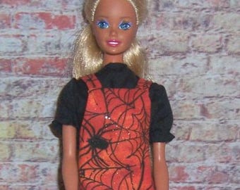 Shiny Orange/ Black Spiderweb Jumper & Black Blouse-will fit 11.5" girl dolls