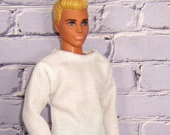 White Mini Waffle Knit Shirt-fits dolls like Ken