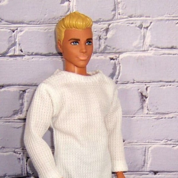 White Mini Waffle Knit Shirt-will fit 12" dolls.