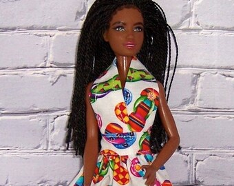 Flip Flop Print Halter Dress-fits 11" dolls