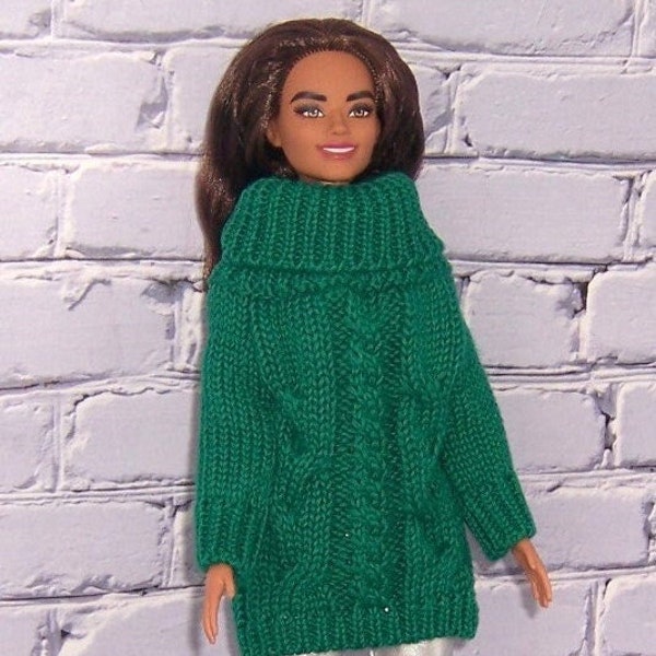 Green Cowl Neck Sweater-fits dolls like Barbie