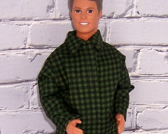 Green/Black Plaid Shirt & Black Pants-fits dolls like Ken
