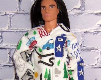 On the Road Print Flannel Pajamas-will fit 12" dolls.