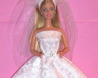 LaceyCovered Wedding Dress & Veil-fits dolls like Barbie