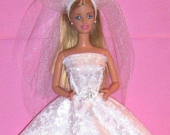Lace Covered Wedding Dress & Veil-will fit 11.5" dolls