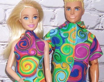 Crazy Swirl Print Halter/Shorts & Shirt-Blue Shorts-fits 11.5-12" dolls