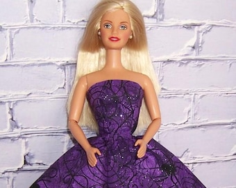 Glittery Purple/Black Spiderweb Print Strapless Dress-fits 11.5&quot; dolls