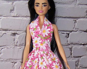 Blue/Daisy Print Halter Dress-fits 11.5" dolls